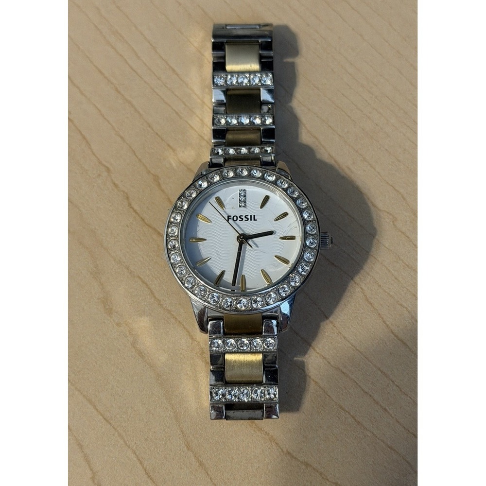 Fossil Women's Two Tone Crystal Watch AS IS Missing Back Parts Repair